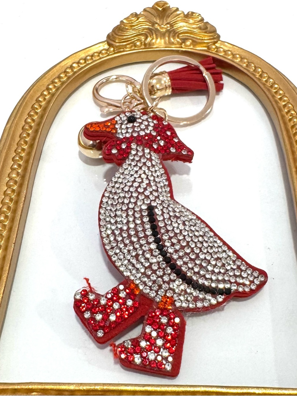 New Crystal Embellished Red Goose Keychain  Charm